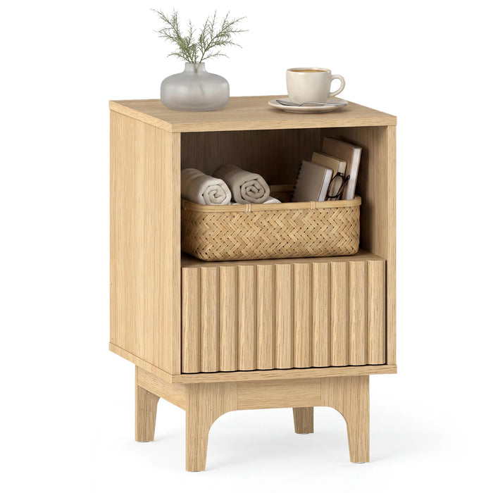 Brooklyn Fluted Nightstand Modern Wooden Night Stand with Open Compartment-