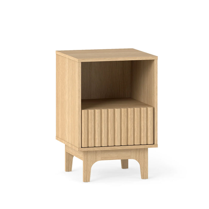 Brooklyn Fluted Nightstand Modern Wooden Night Stand with Open Compartment-