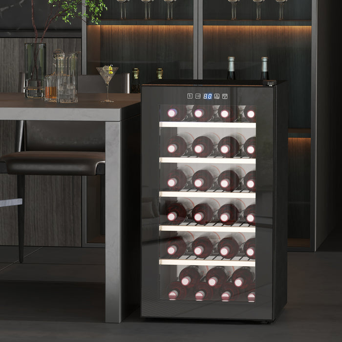 HOMCOM 41 Bottle Wine Fridge, 91 Litre Capacity, 45cm Wine Cooler Fridge with Glass Door, LED Light, Digital Touch Screen, Temperature Control, Freestanding Wine Refrigerator, Black