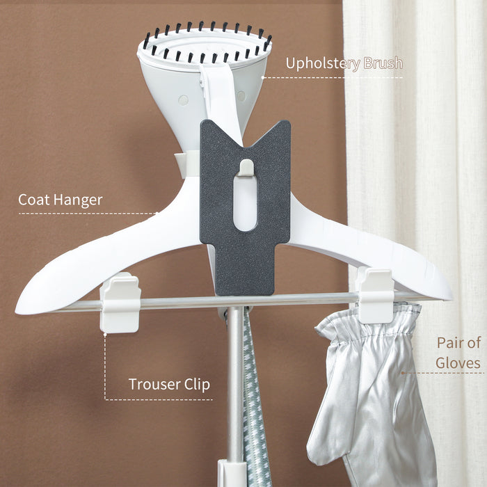 HOMCOM Clothes Steamer, Upright Garment Steamer Wrinkle Remover with Large 1.8L Water Tank, Adjustable Height, for Home Clothing, Curtains, Wedding Dresses, Silk, Sofa, Light Grey
