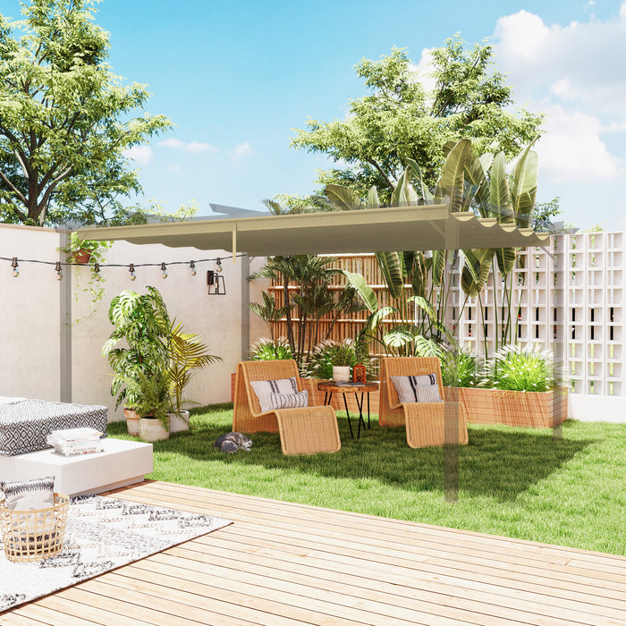 Outsunny Retractable Pergola Shade Cover, Replacement Canopy for 4 x 3 (m) Pergola, Retractable Roof, Tan