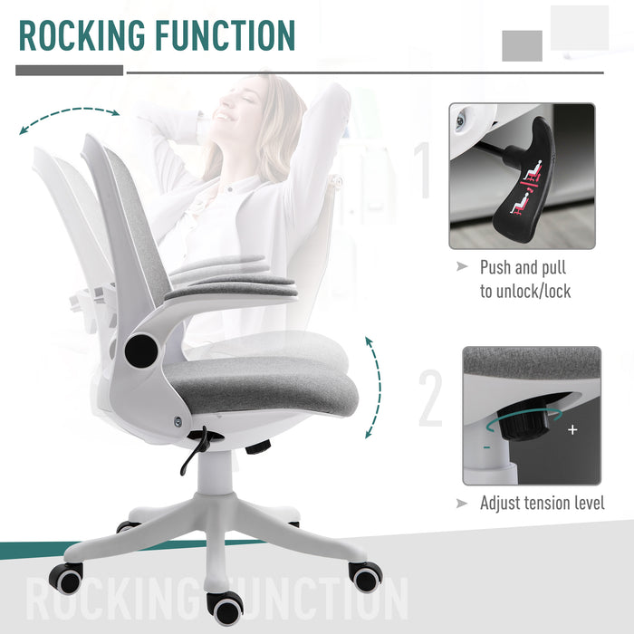 Ergonomic Swivel Chair for Home Office - Breathable Fabric, Adjustable Flip-Up Arms, Computer Desk Chair - Ideal for Study Room, Workstation in Grey