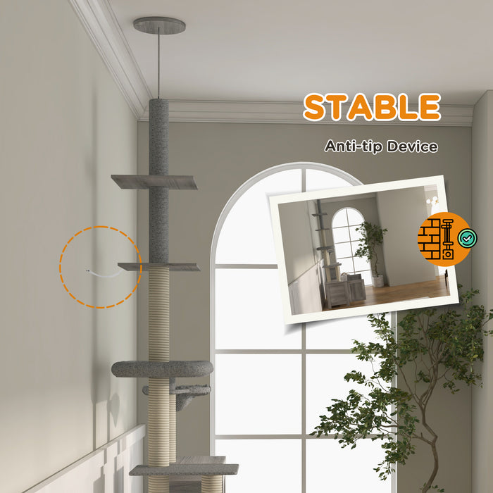 2 in 1 Cat Tree and Concealed Litter Box Furniture - Multi-Level Kitty Playhouse with Bed, Hammock, Scratch Posts & Platforms - Stylish Indoor Cat Tower for Play, Sleep & Privacy