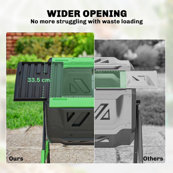 Outsunny Garden Compost Bin, 200L Dual Chamber Tumbling Composter with Adjustable Vents, BPA Free Compost Tumbler, Green