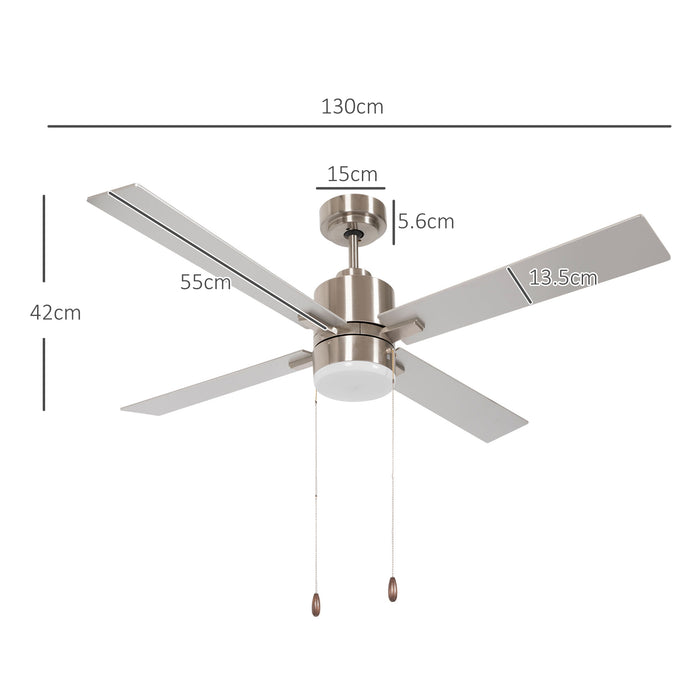Ceiling Fan with LED Illumination - Dual-Finish Reversible Blades and Pull-Chain Operation - Sleek Silver Design for Modern Home Lighting