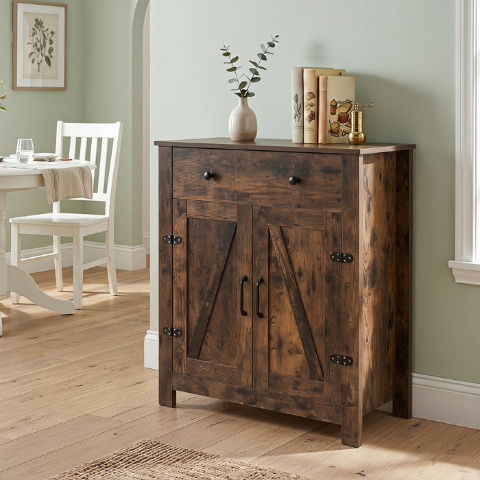 Buffet Cabinet 80 cm Farmhouse Side Board Cabinet with 5-Tier Adjustable Shelf-White