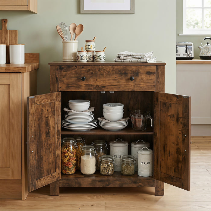 Buffet Cabinet 80 cm Farmhouse Side Board Cabinet with 5-Tier Adjustable Shelf-White