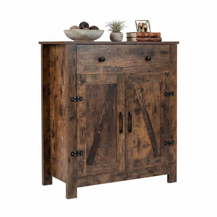 Buffet Cabinet 80 cm Farmhouse Side Board Cabinet with 5-Tier Adjustable Shelf-White