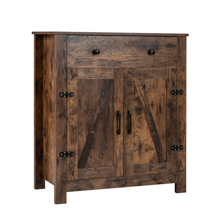 Buffet Cabinet 80 cm Farmhouse Side Board Cabinet with 5-Tier Adjustable Shelf-White