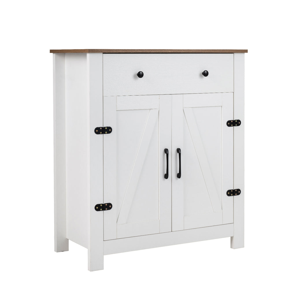 Buffet Cabinet 80 cm Farmhouse Side Board Cabinet with 5-Tier Adjustable Shelf-White