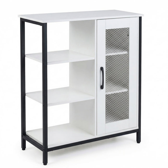 Buffet Cabinet with Adjustable Shelves and Carbon Steel Frame for Living Room-Rustic Brown