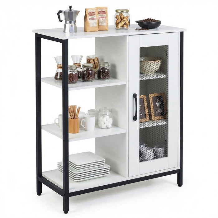 Buffet Cabinet with Adjustable Shelves and Carbon Steel Frame for Living Room-Rustic Brown