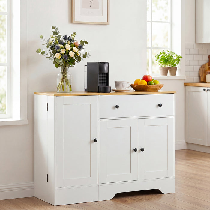Buffet Cabinet with Storage with 3 Doors Drawers and Shelves-Black