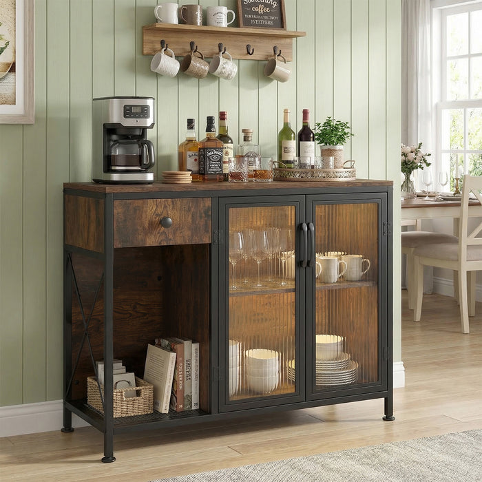 Buffet Sideboard with Power Outlets and LED Light Kitchen Storage Cabinet-Black