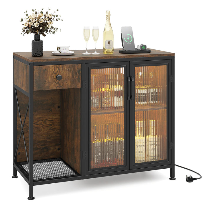 Buffet Sideboard with Power Outlets and LED Light Kitchen Storage Cabinet-Black