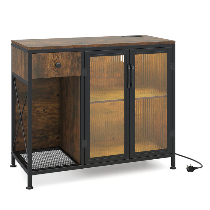 Buffet Sideboard with Power Outlets and LED Light Kitchen Storage Cabinet-Black