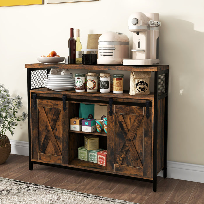 Farmhouse Buffet Cabinet - Coffee Bar Unit with 3-Level Adjustable Shelves - Perfect Storage Solution for Home Essentials