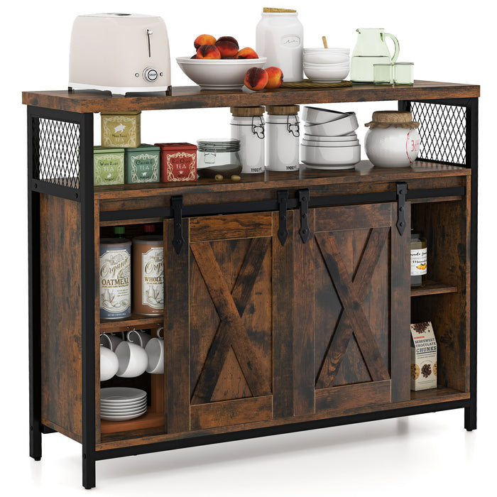 Farmhouse Buffet Cabinet - Coffee Bar Unit with 3-Level Adjustable Shelves - Perfect Storage Solution for Home Essentials