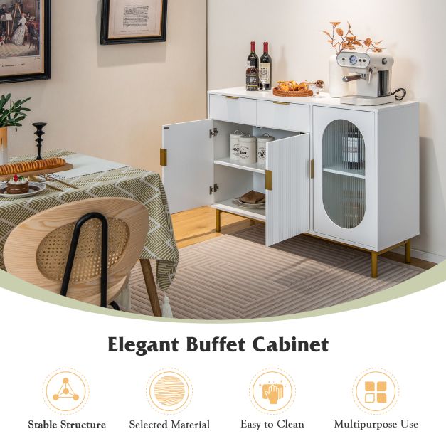Storage Essentials 4-Compartment Cupboard - Chic Kitchen Cabinet with Spacious Drawers and Dual Storage Cabinets - Ideal for Organizing Kitchen Tools and Pantry Essentials