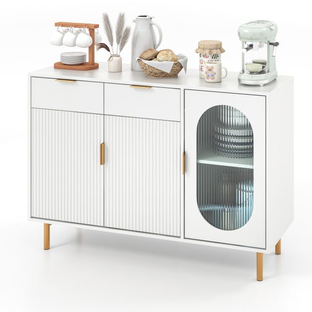 Storage Essentials 4-Compartment Cupboard - Chic Kitchen Cabinet with Spacious Drawers and Dual Storage Cabinets - Ideal for Organizing Kitchen Tools and Pantry Essentials
