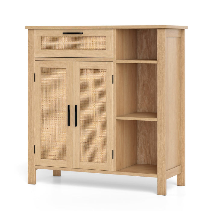 Buffet Sideboard with Rattan Woven Doors and Adjustable Shelf-Natural