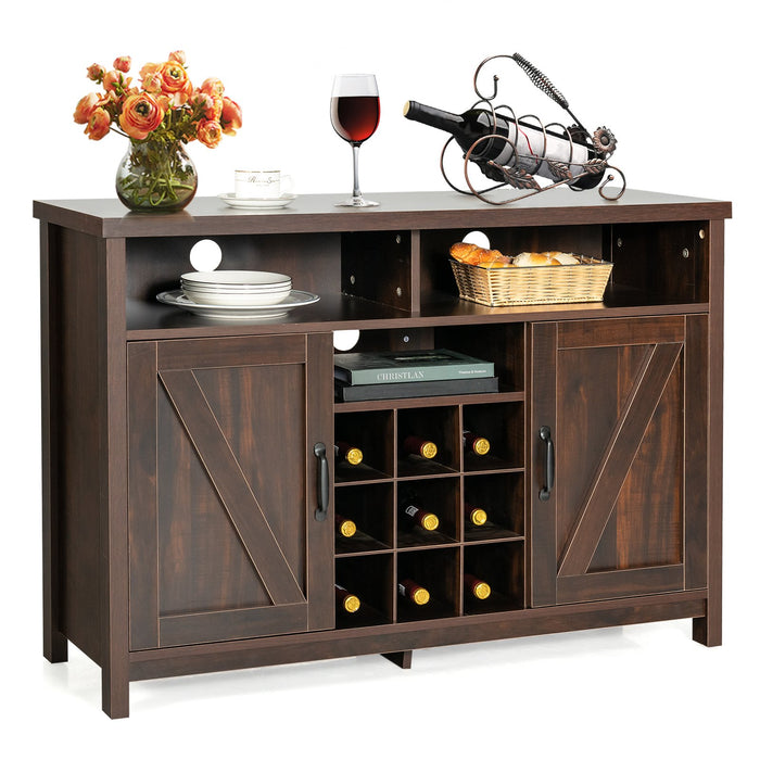Buffet Storage Cabinet with Detachable 9-Bottle Wine Rack and 2 Door Cabinets-