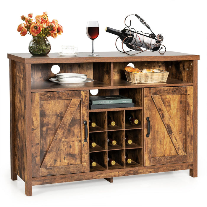 Buffet Storage Cabinet with Detachable 9-Bottle Wine Rack and 2 Door Cabinets-