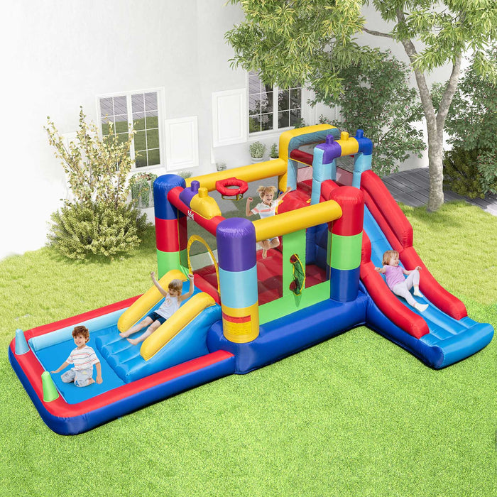 Building Block Inflatable Bounce House with 2 Slides and Ocean Ball Pool