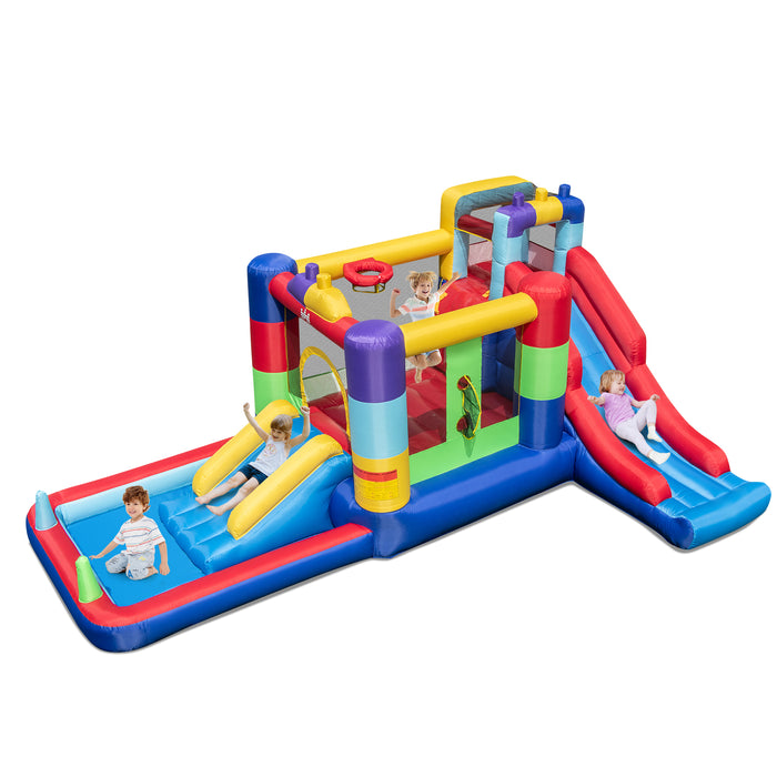 Building Block Inflatable Bounce House with 2 Slides and Ocean Ball Pool