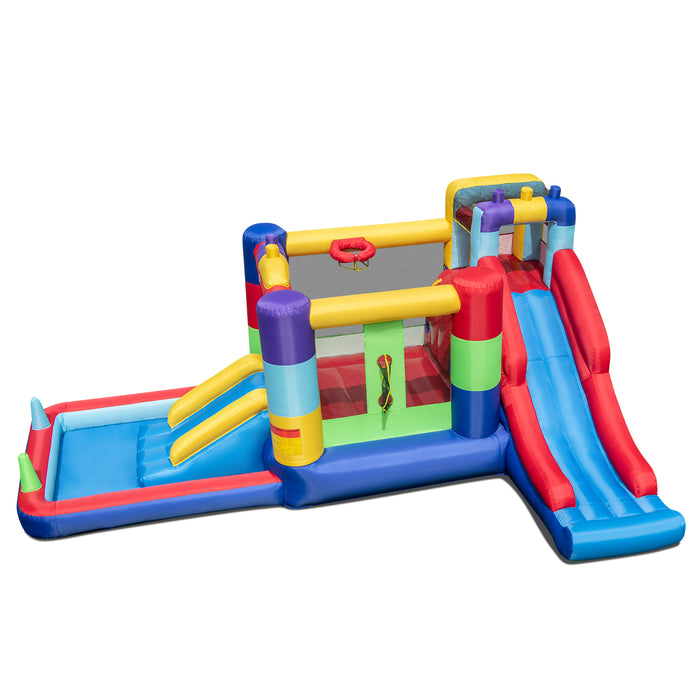 Building Block Inflatable Bounce House with 2 Slides and Ocean Ball Pool