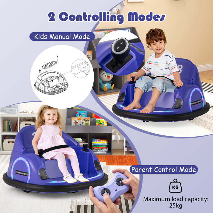 Kids Ride on Battery Powered Bumping Car with Flashing LED Lights-Purple