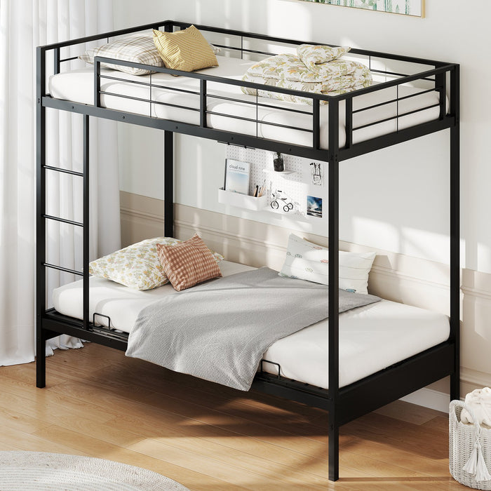 Single Over Futon Bunk Bed with Ladder and Safety Guardrails-Black-