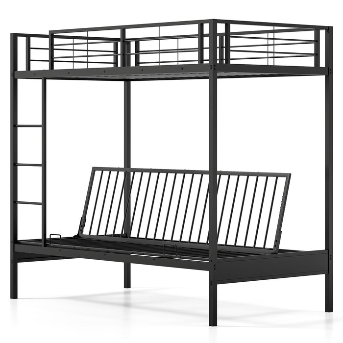 Single Over Futon Bunk Bed with Ladder and Safety Guardrails-Black-