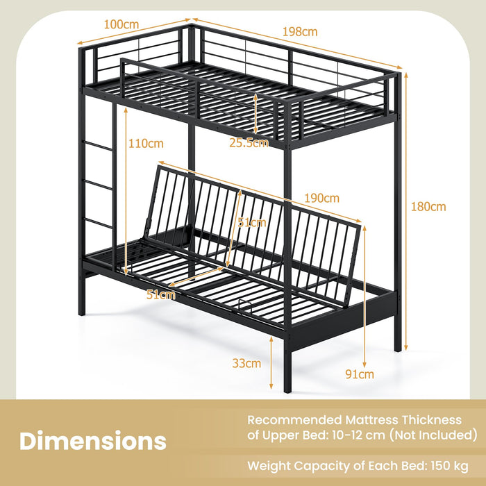 Single Over Futon Bunk Bed with Ladder and Safety Guardrails-Black-