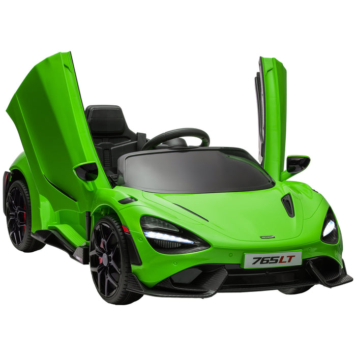 AIYAPLAY McLaren 765LT Licensed 12V Kids Electric Ride on Car with Butterfly Doors Remote Control Training Wheels Green | Aosom UK