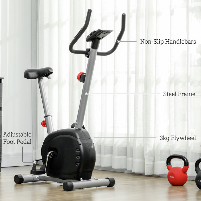 SPORTNOW Quiet Exercise Bike Stationary Bike with 8-Level Magnetic Resistance, Heart-Rate Sensor and Wheels, Grey | Aosom UK