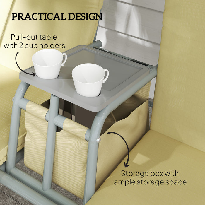 Outsunny 2 Seater Garden Swing Chair Patio Rocking Bench w/ Tilting Canopy, Double Padded Seats, Storage Bag and Tray, Beige