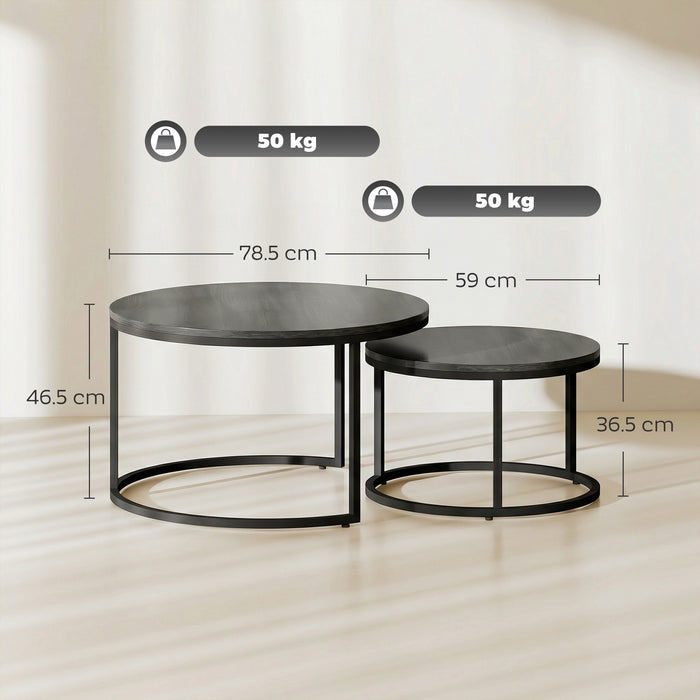 HOMCOM Set of Two Wood-Effect Stacking Tables - Black Wood Grain