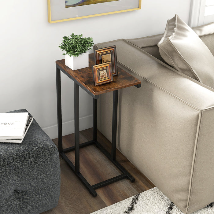 C-Shaped End Table for Couch and Bed with Metal Frame-Grey