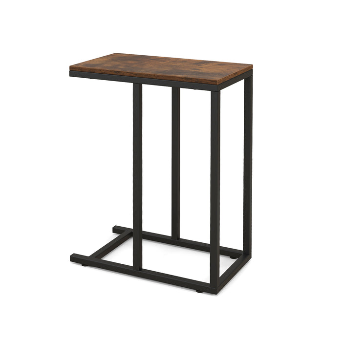 C-Shaped End Table for Couch and Bed with Metal Frame-Grey