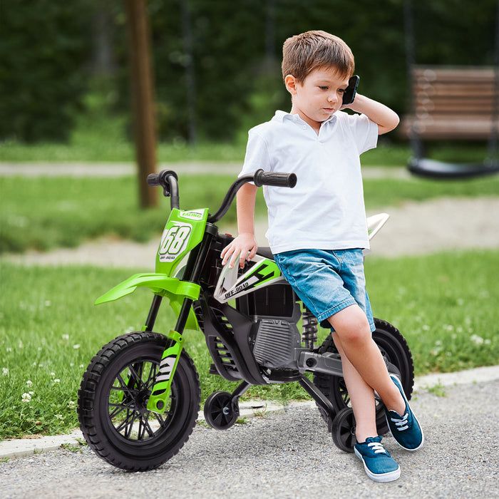 AIYAPLAY 12V Kids Electric Motorbike, Kids Electric Ride on Motorcycle w/ Twist Grip Throttle, Training Wheels - Green | Aosom UK