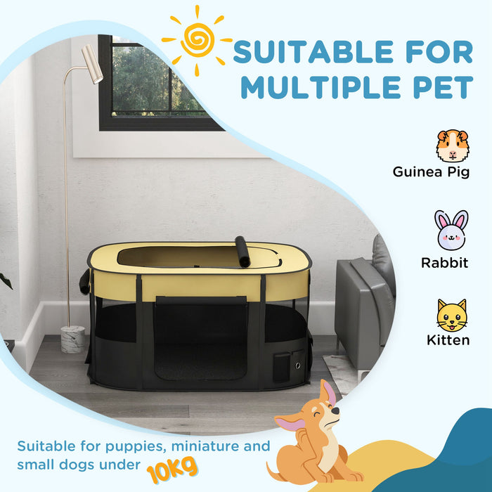 Foldable Canine Playpen - Portable Indoor/Outdoor Pet Enclosure with Carrying Bag, Yellow - Ideal for Puppy Playtime and Safety