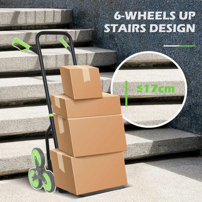 DURHAND Steel Climbing Stairs Trolley Hand Trucks 6-Wheels Foldable Load Cart 120kg, Green