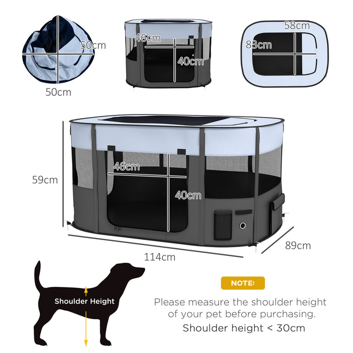Portable Grey Dog Pen with Carrying Case - Foldable, Indoor/Outdoor Pet Enclosure - Convenient Storage for Traveling Pet Owners