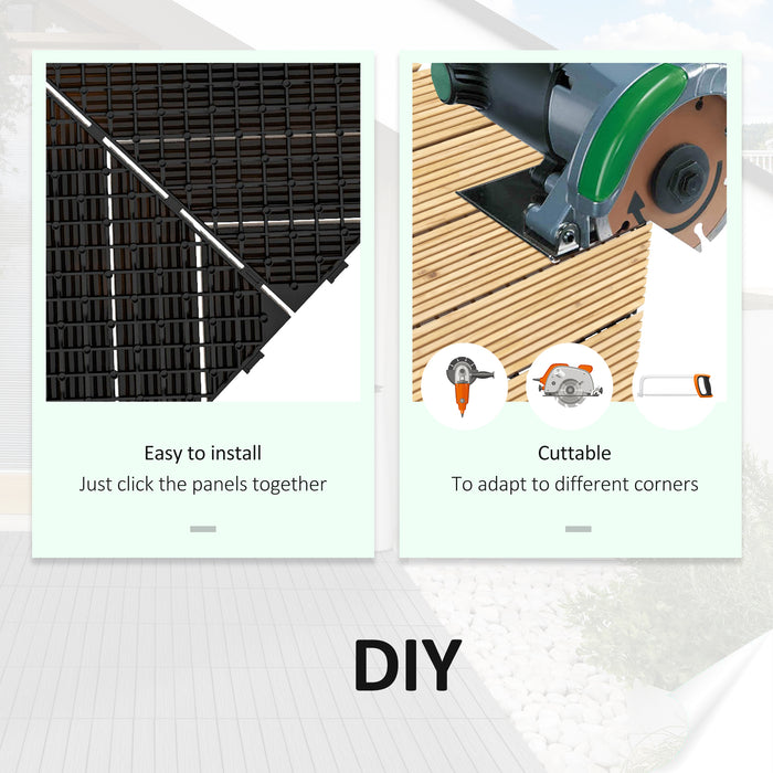 27 Pcs Interlocking Wooden Deck Tiles - 30x30cm, Non-Slip, Weather-Resistant Outdoor Flooring - Ideal for Patio, Balcony, Terrace, Around Hot Tubs