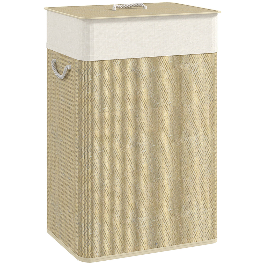 HOMCOM Bamboo Laundry Basket with Lid, 72L Laundry Hamper with Rope Handles, Washing Basket with Removable Washable Liner Bag for Bathroom, Bedroom, Nature Wood Finish