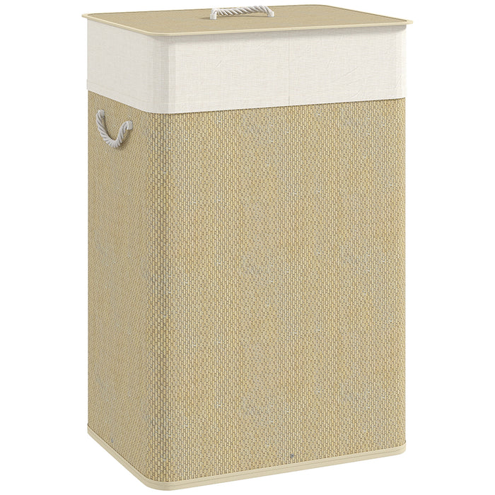 HOMCOM Bamboo Laundry Basket with Lid, 72L Laundry Hamper with Rope Handles, Washing Basket with Removable Washable Liner Bag for Bathroom, Bedroom, Nature Wood Finish