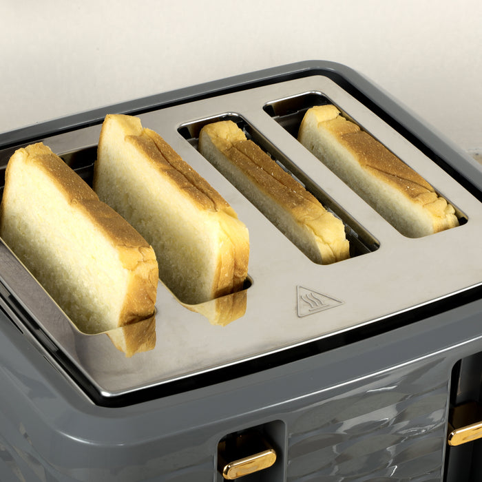 HOMCOM 4 Slice Toaster with 7 Browning Levels, High Lift, Reheat/Defrost/Cancel, Self-centring Function, Removable Crumb Tray, Auto Off, 1600W, Grey Water Ripple Texture