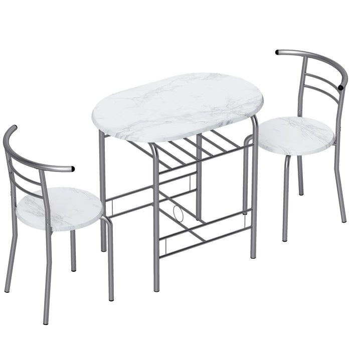 HOMCOM Three-Piece Compact Dining Set - White Marble Effect