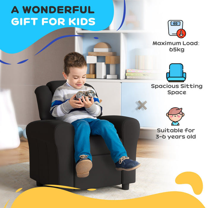 HOMCOM Kids Armchair, Kids Recliner Chair, PU Leather Kids Chair with Adjustable Backrest & Footrest, Padded Headrest, Black | Aosom UK